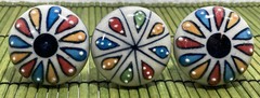 Ceramic Drawer Knob Pull 1-3/4″ Multi Color Flower Petals Set of 3