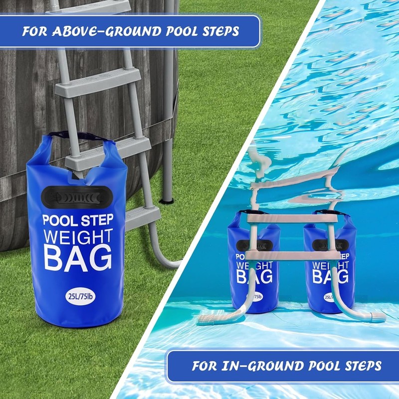 2 Pack 25L Waterproof Pool Step Weights - Durable 75lbs Capacity Blue Bags gallery
