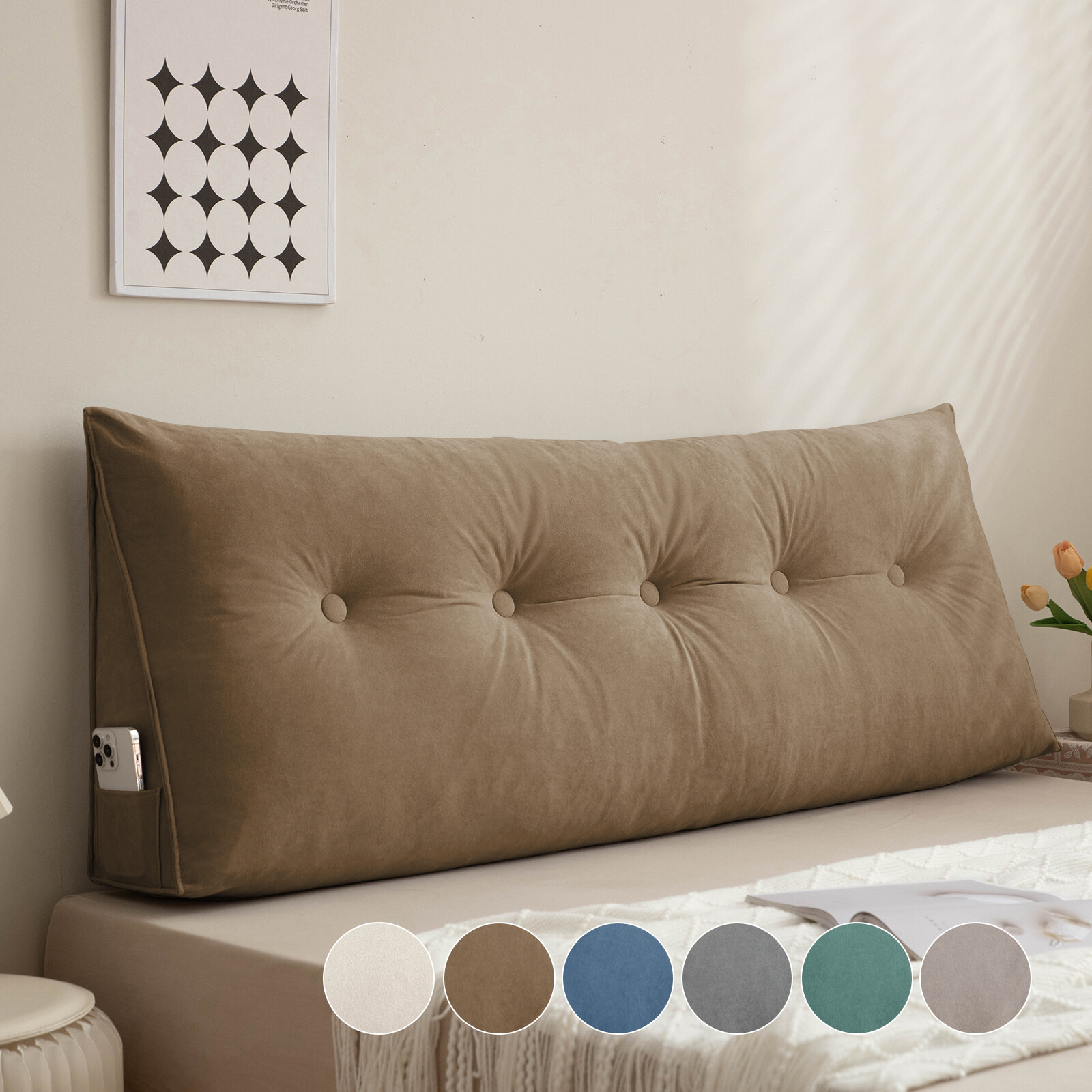 Triangle Headboard Pillow Soft Chenille Bed Wedge Lumbar Support Reading Cushion gallery