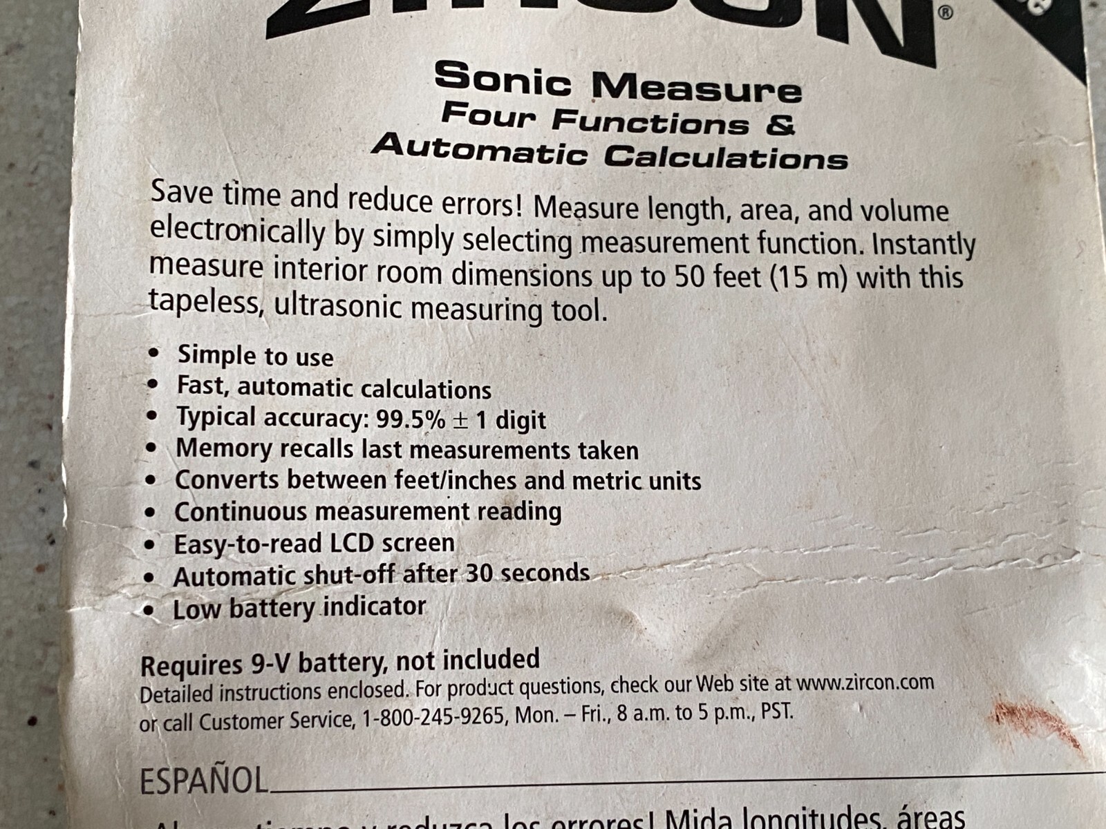 ZIRCON Sonic Measure DM S50 Sound Wave Measuring Device Up to 50 Feet NEW gallery