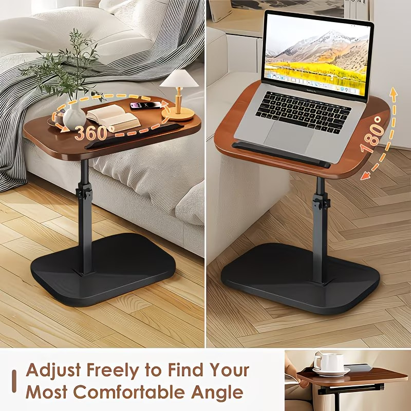 Walnut C-Shaped Sofa Side Table Adjustable Laptop Desk & Snack Tray for Bed/Couc gallery