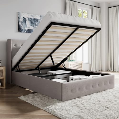 SHA CERLIN Queen Size Lift Up Storage Bed Frame,Button Tufted Wingback gallery