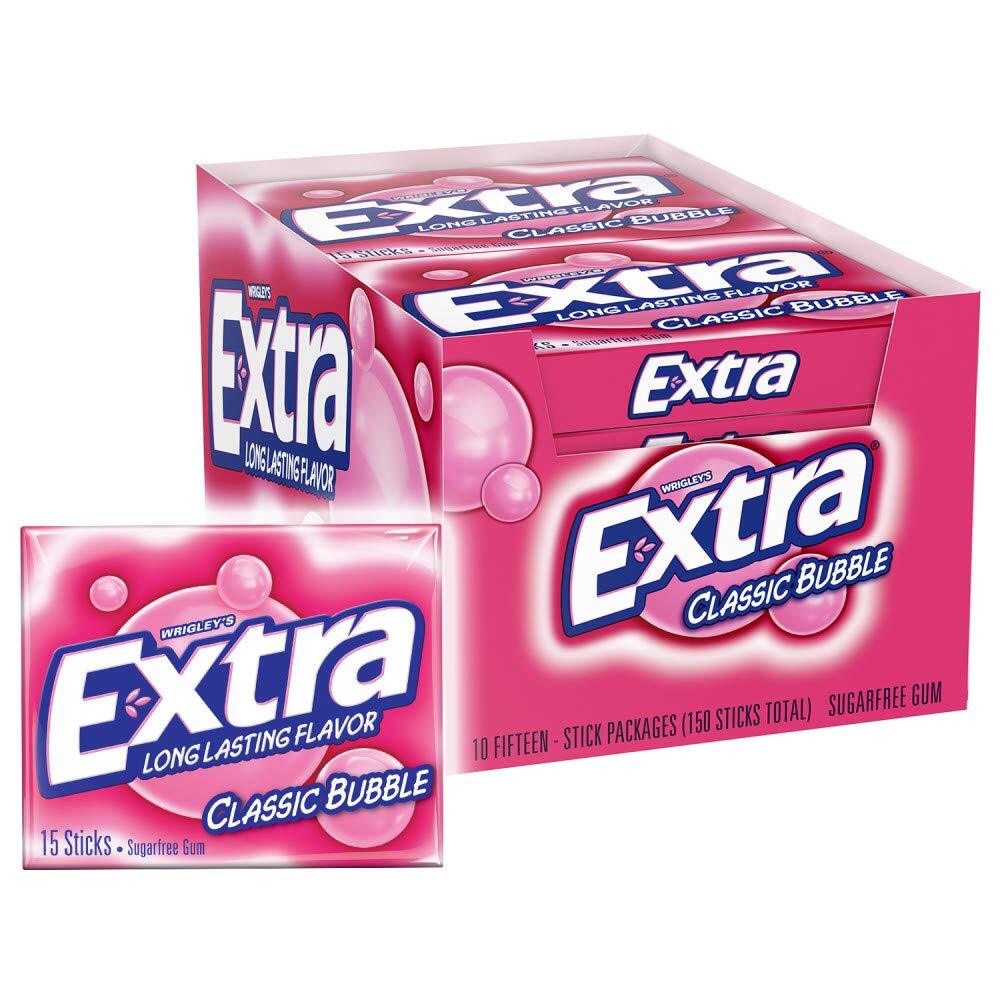 EXTRA Classic Bubble Sugar Free Chewing Gum, 15 Count (Pack of 10) gallery