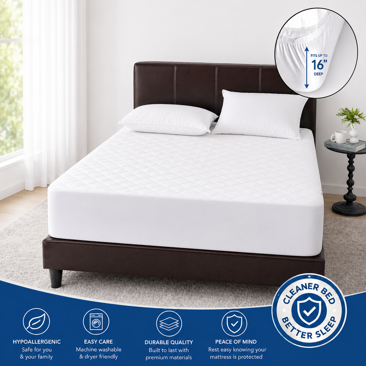 Quilted Waterproof Mattress Pad Deep Pocket Breathable Fitted Bed Cover gallery