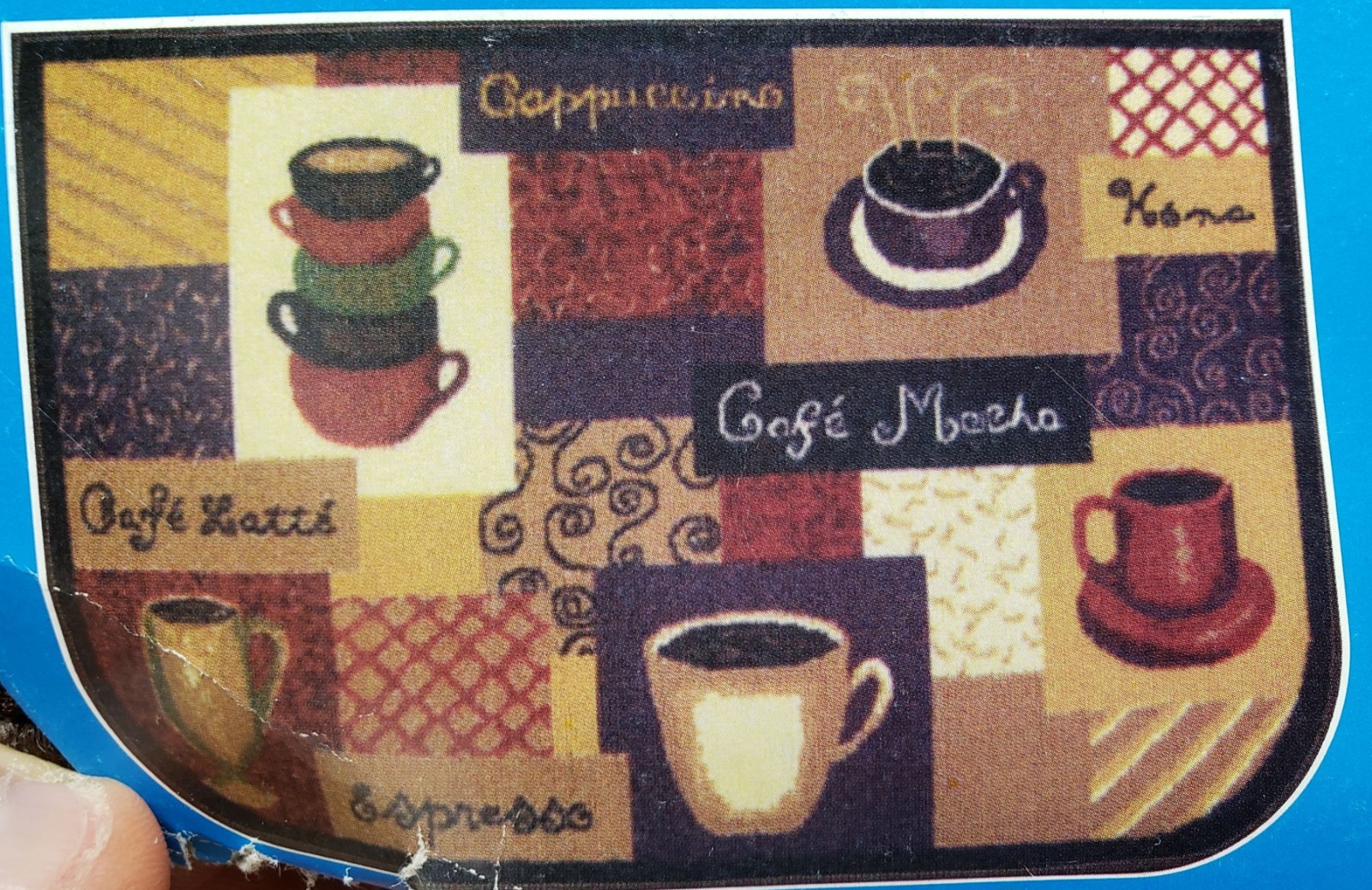 PRINTED NYLON RUG (nonskid latex back) (20" x 30") D shaped, COFFEE TYPES, ESH gallery