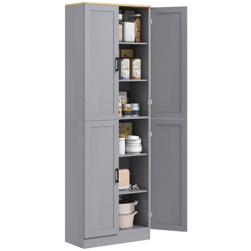 HOMCOM 67" Kitchen Pantry Storage Cabinet w/ Shelves, Distressed Gray gallery