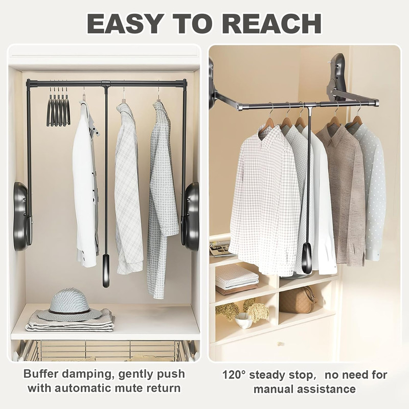 Heavy-Duty Adjustable Pull-Down Closet Rod with Lift Damping System, 55lb Capaci gallery