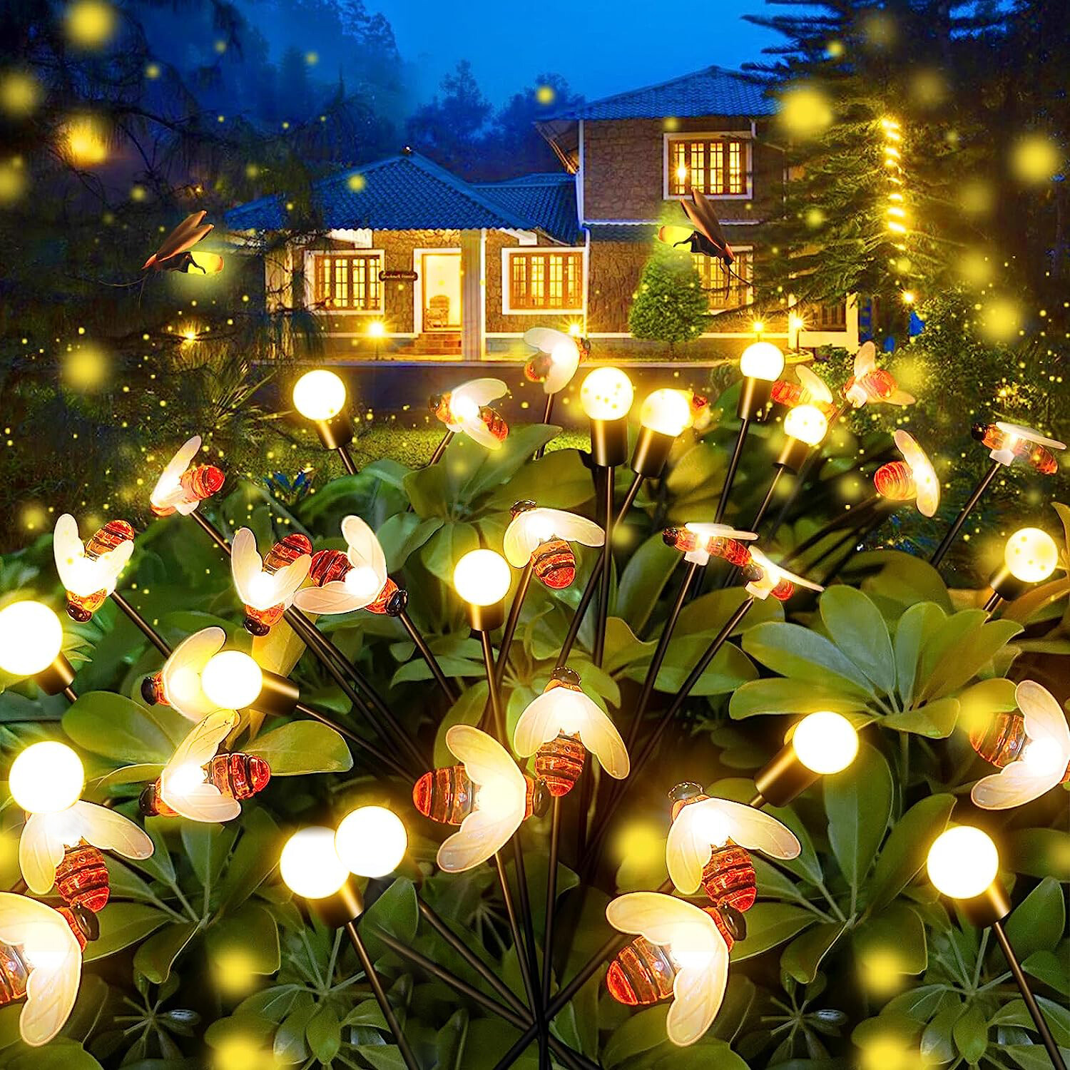 LED Solar Garden Lights Outdoor Firefly Swaying Fairy Lamp Yard Pathway Decor US gallery