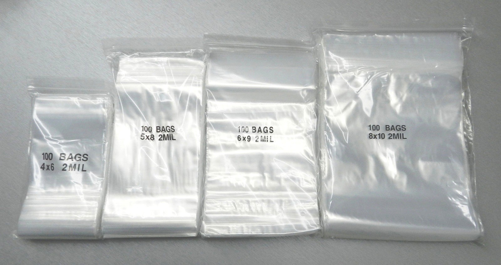 400 Clear 2mil Poly Bags Assortment 4 Sizes 4x6 5x8 6x9 8x10 100@ Top Seal Bags gallery