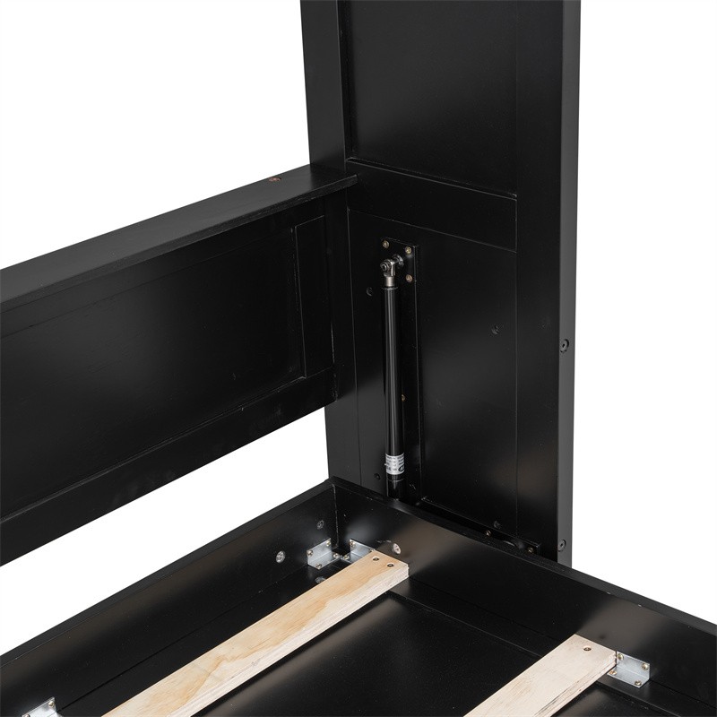 Full Size Murphy Wall Bed with Top Storage Cabinets Retro Wood Cabinet Bed,Black gallery