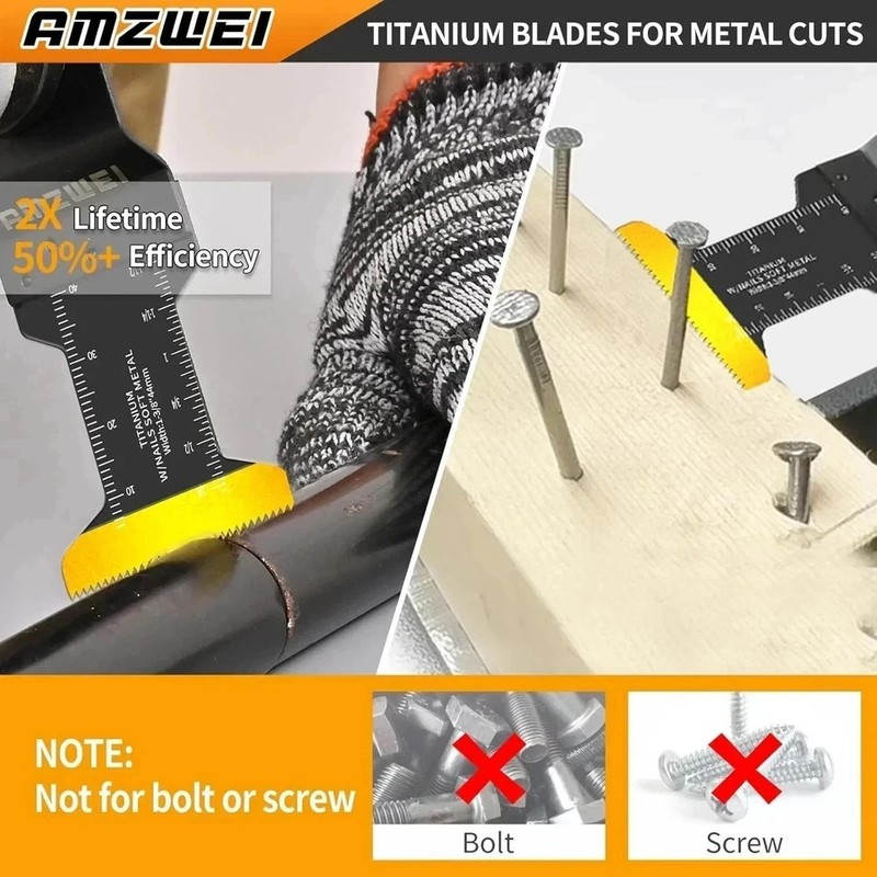 50PCS Titanium Oscillating Tool Blades, Curved Edge Oscillating Saw Blades for M gallery
