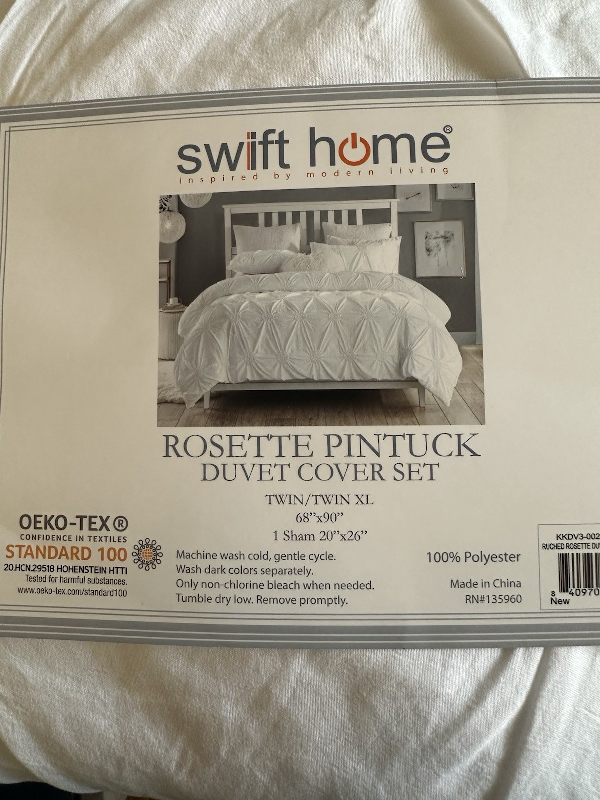 Swift Home Ruched Pintuck Rosette Duvet Set Twin XL 68X90"+1 Sham White gallery