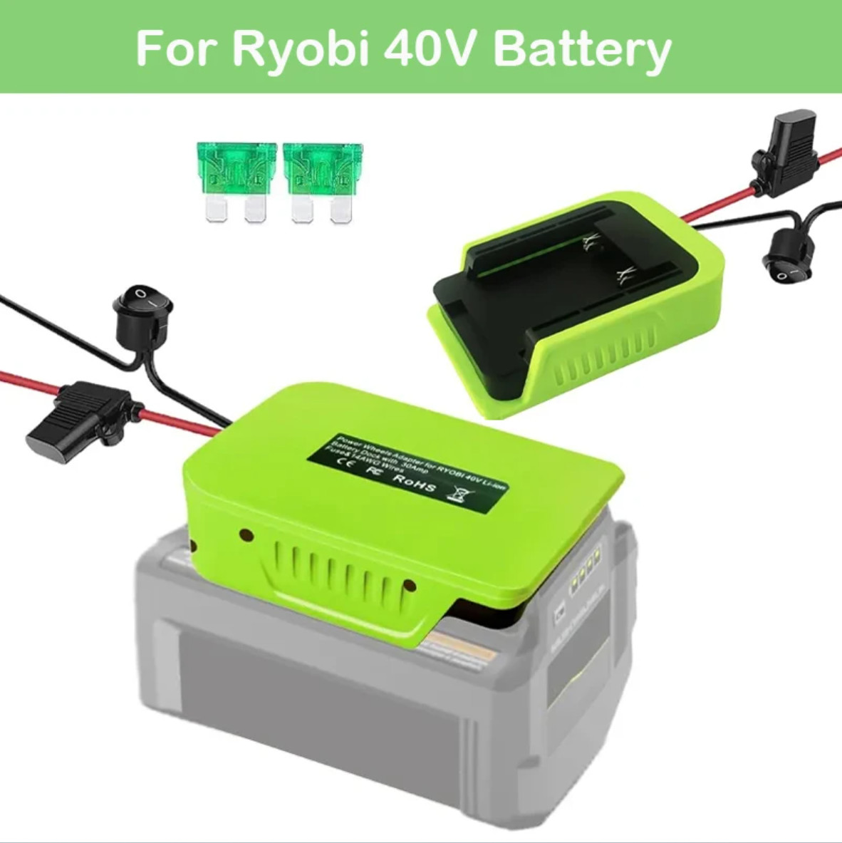 Converter Power Wheel Adapter For Ryobi 40V Li-ion Battery with Fuse & Switch gallery