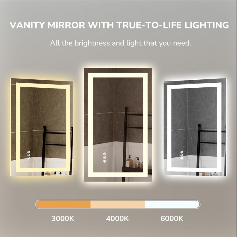 20”x28” LED Bathroom Mirror Lighted Lighted Vanity Mirror, Horizontal & Vertical gallery