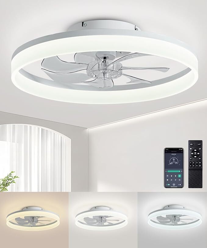 20" Modern Fan Lights Flush Mount LED Ceiling Light kit With Remote APP Control gallery