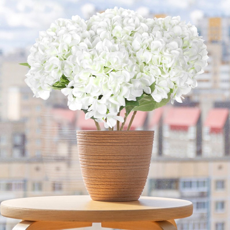 EZFLOWERY 5 Pcs Artificial Silk Hydrangea Flowers 18'' Bouquet Arrangement White gallery