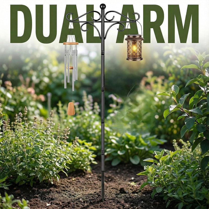 76" Double Shepherds Hooks for Outdoor, Heavy Duty Bird Feeder Pole with 5 Prong gallery