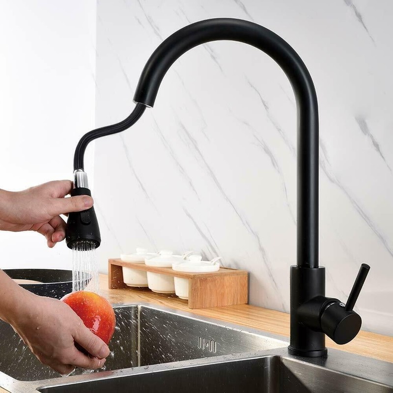 Kitchen Sink Faucet Black Pull Down/Out Sprayer Swivel Single Handle Mixer Taps gallery