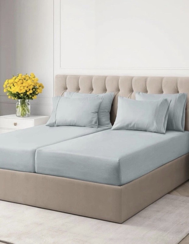 CGK SPLIT KING 7 piece sheet set, soft brushed microfiber, Ice Blue gallery