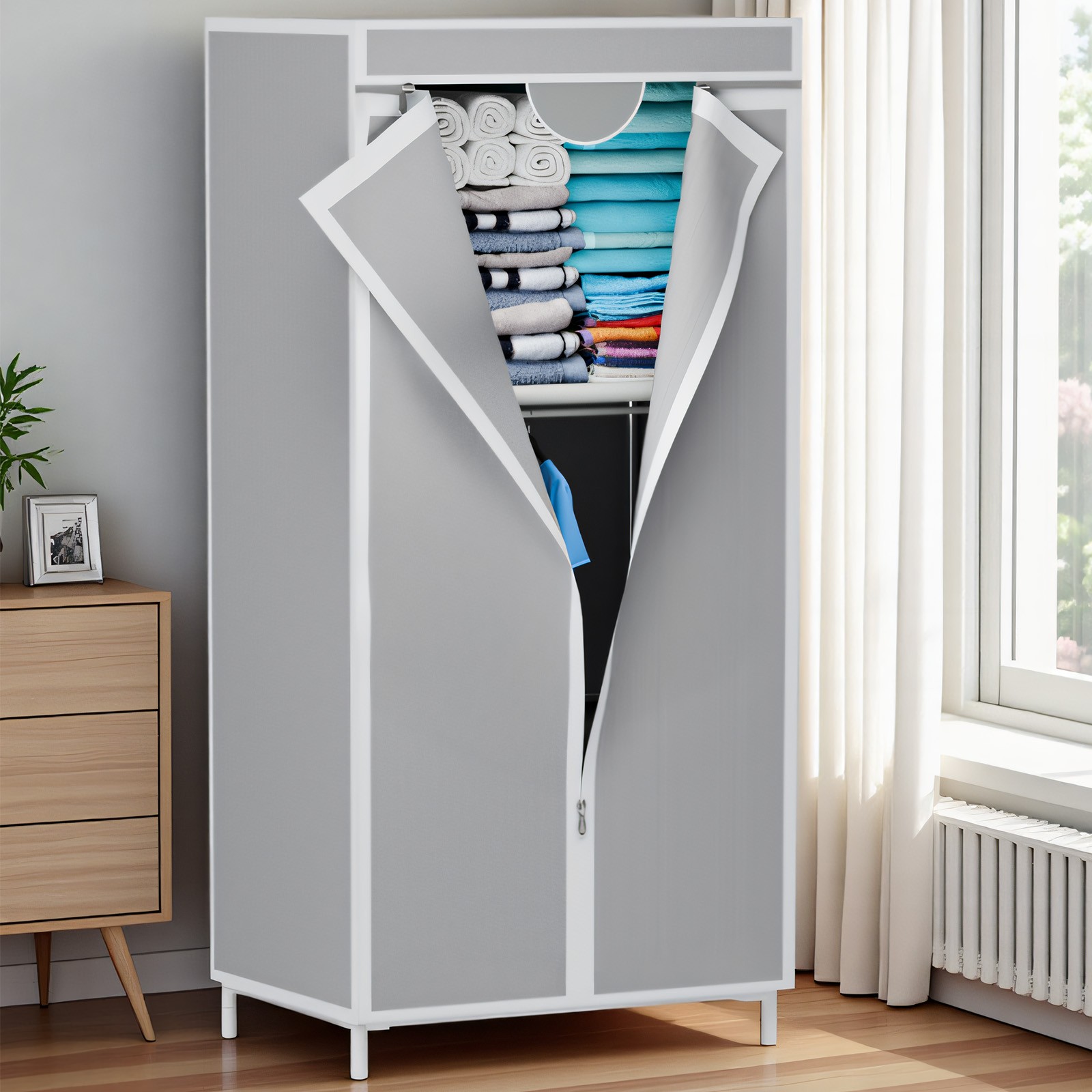Clothes Storage Closet Organizer Wardrobe Rack Shelf Dustproof Home Portable gallery