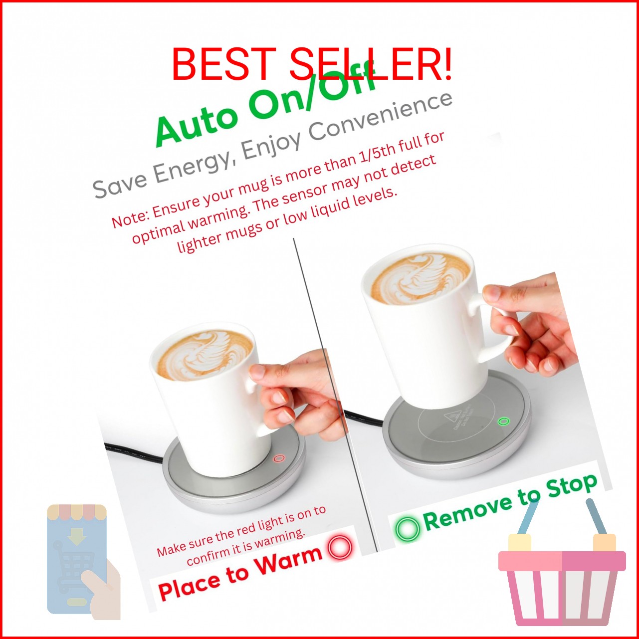 Coffee Mug Warmer with Auto Shut-Off – Compact 17W Cup Warmer for Desk with Grav gallery