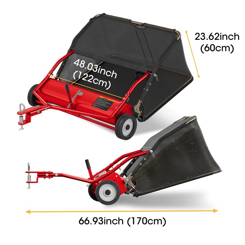 48" Lawn Sweeper Tow Behind Pull Behind Grass Sweeper Heavy Duty Leaf Collector gallery
