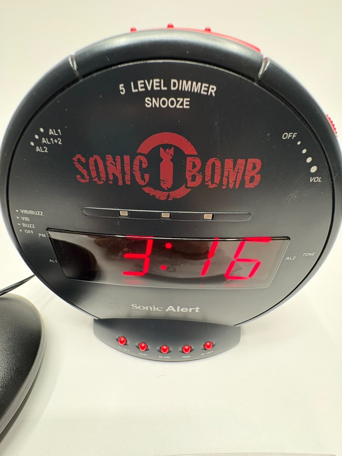Sonic Bomb Dual Extra Loud Alarm Clock with Bed Shaker Black SBB500SS Tested gallery