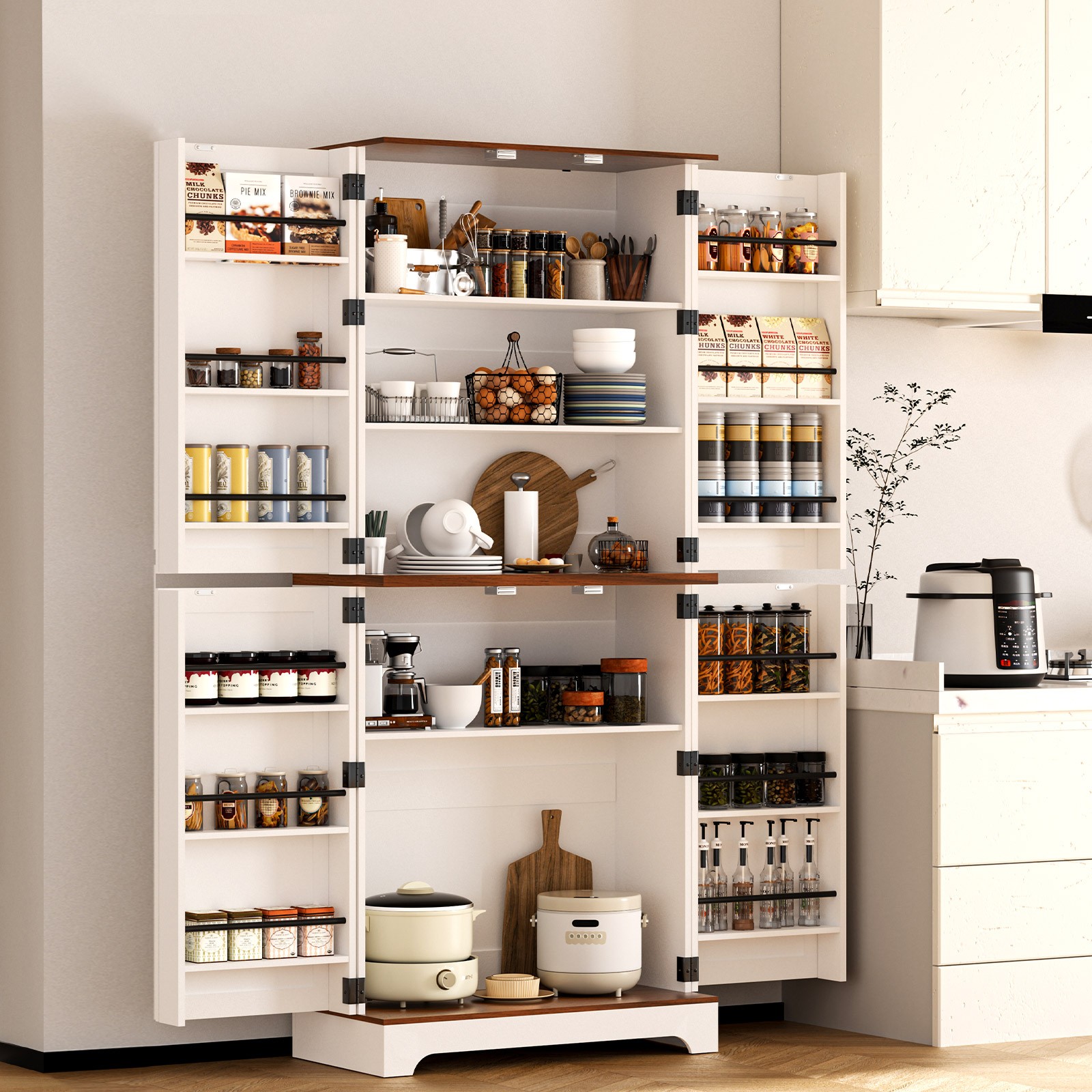 75" Tall Kitchen Pantry, Large Farmhouse Storage Cabinet with Organizer Shelves gallery
