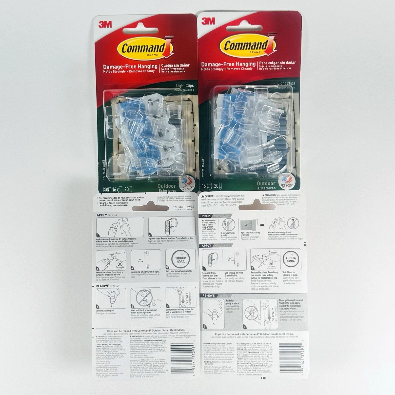 (4 Pack) 3M Command Outdoor Light Clips Damage-Free Hanging 16 Clips & 20 Strips gallery