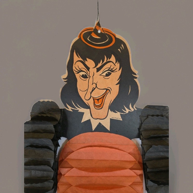 VTG Halloween BEISTLE Dancing WITCH Diecut Honeycomb Crepe USA Made 1960’s MCM gallery