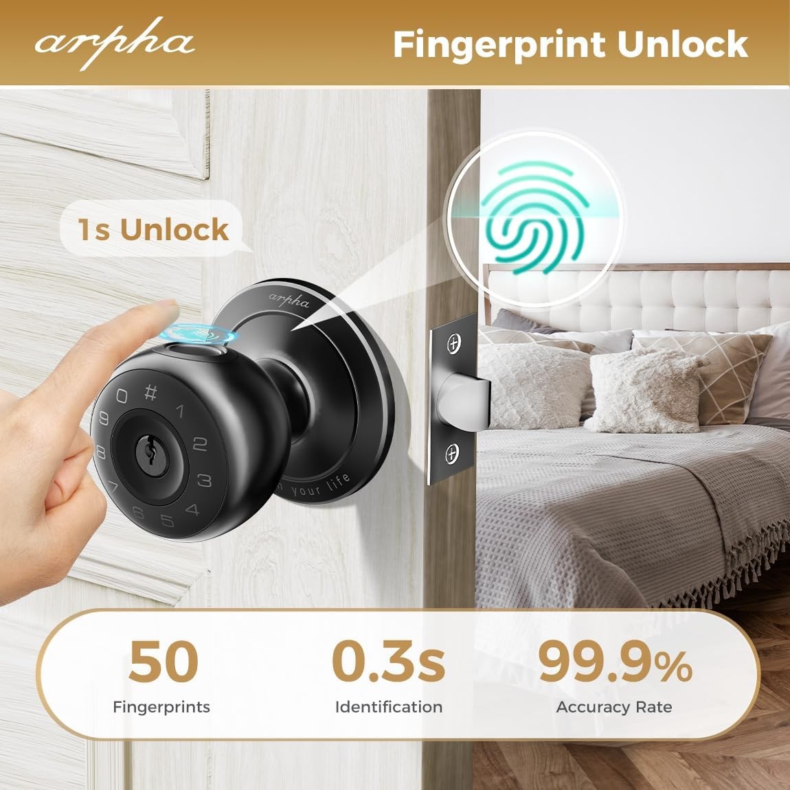 ARPHA Keyless Smart Door Knob Fingerprint Entry Auto Lock Handle D258 Door Lock gallery