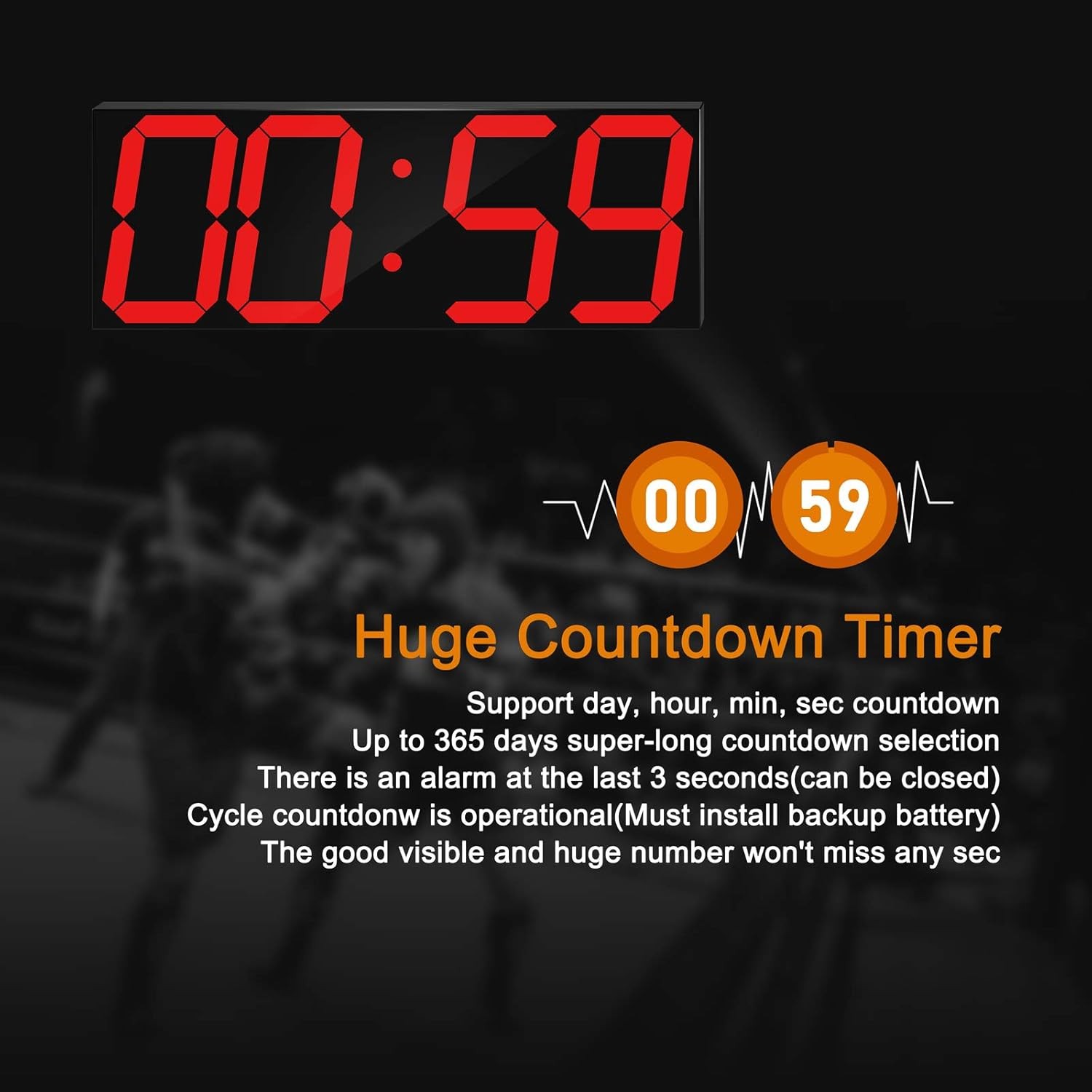 CHKOSDA LED Large Digital Wall Clock 6 Inch Numbers Red gallery