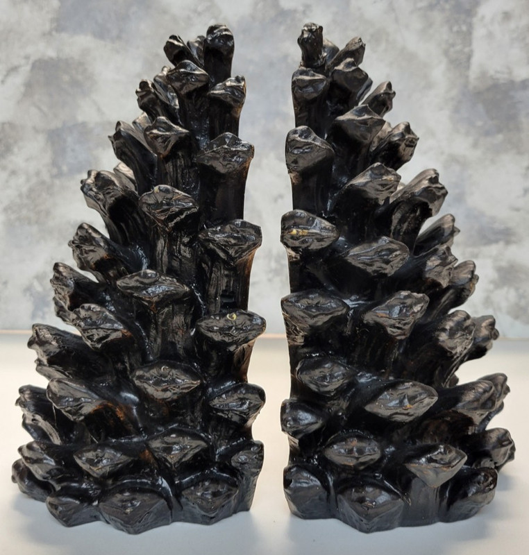 2 Bookends Creative Co-Op Pinecone Shape Heavy Resin Bronze Finish Nature Forest gallery