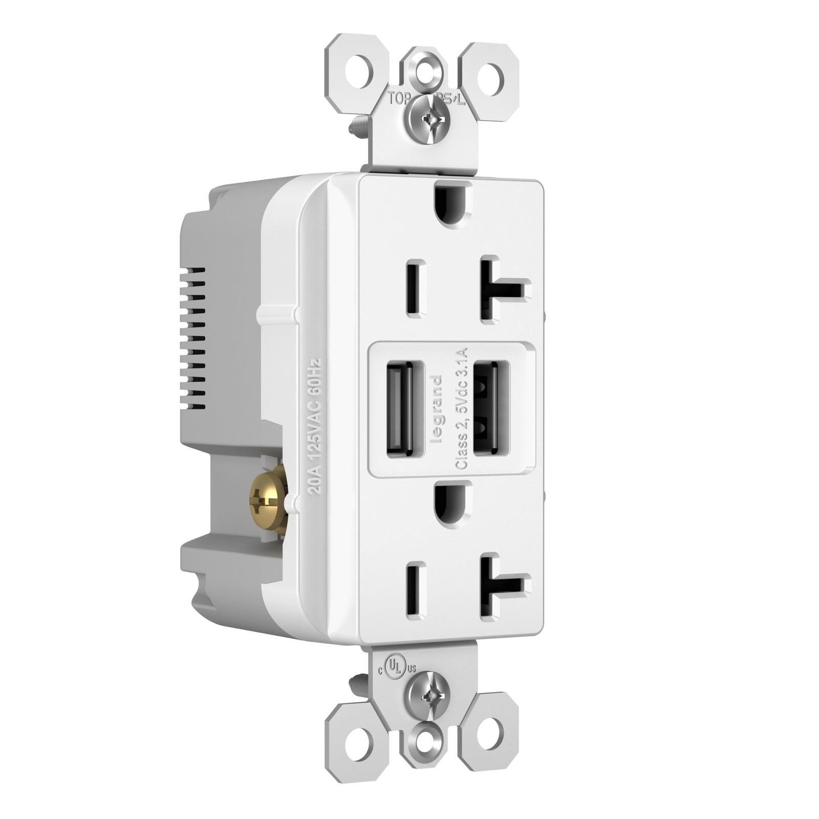 Legrand Radiant 20 Amp Fed Spec-Grade Wall Power Outlet with 3.1 Amp USB A Ch... gallery