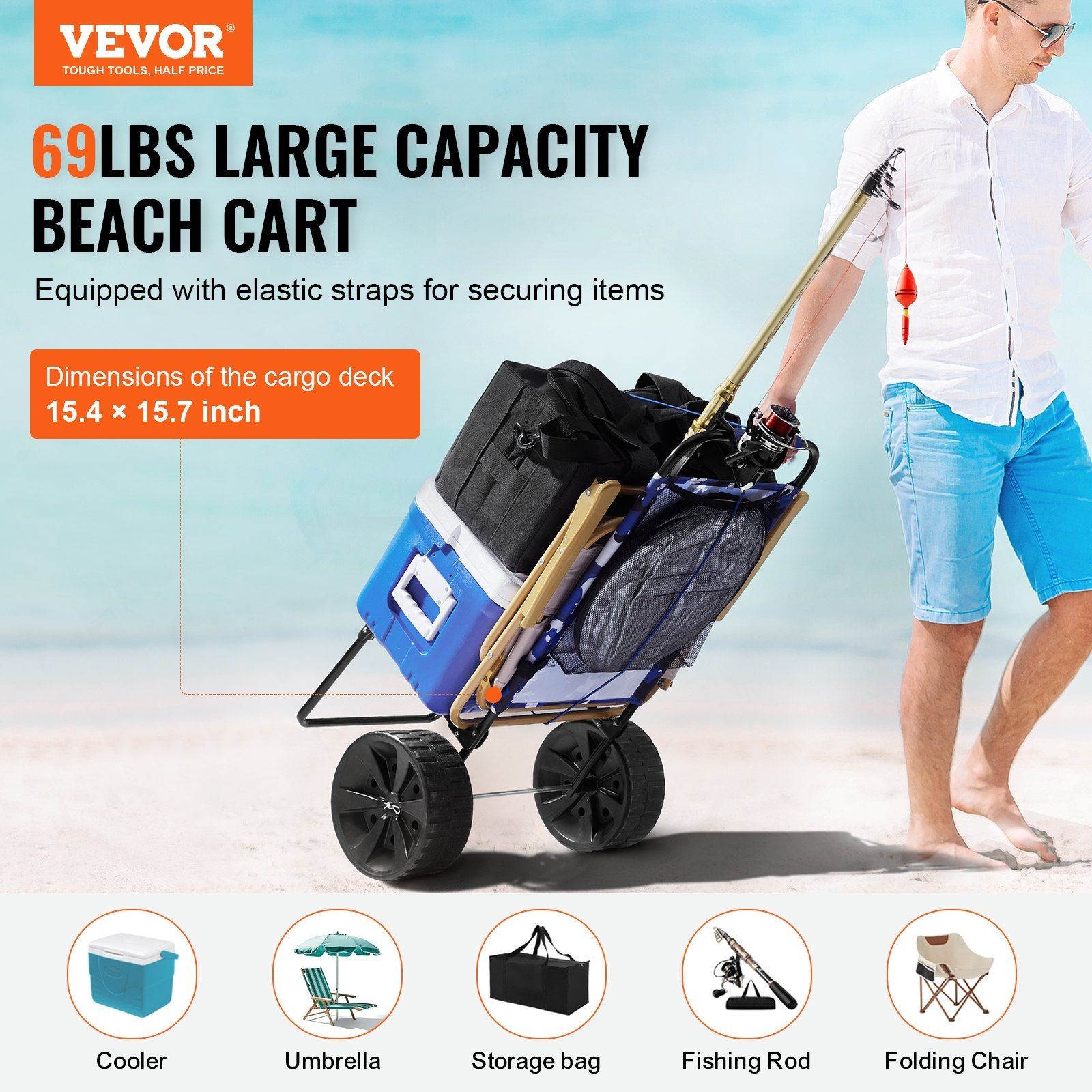 69lb Load Folding Cart with 10in Tires, For Sand and Rough Terrain gallery