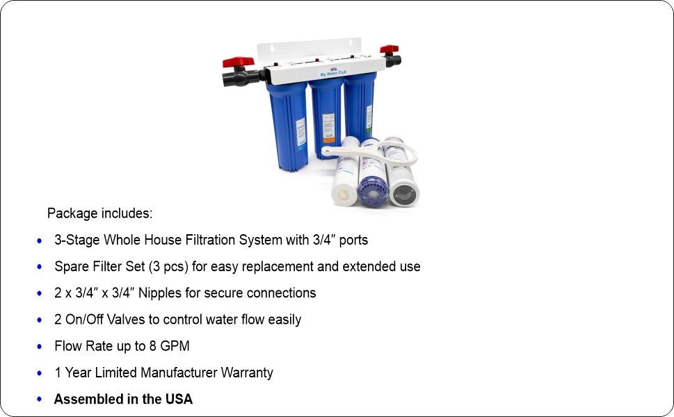 3-Stage Whole House Water Filtration System, 3/4″ Port with extra filter set gallery