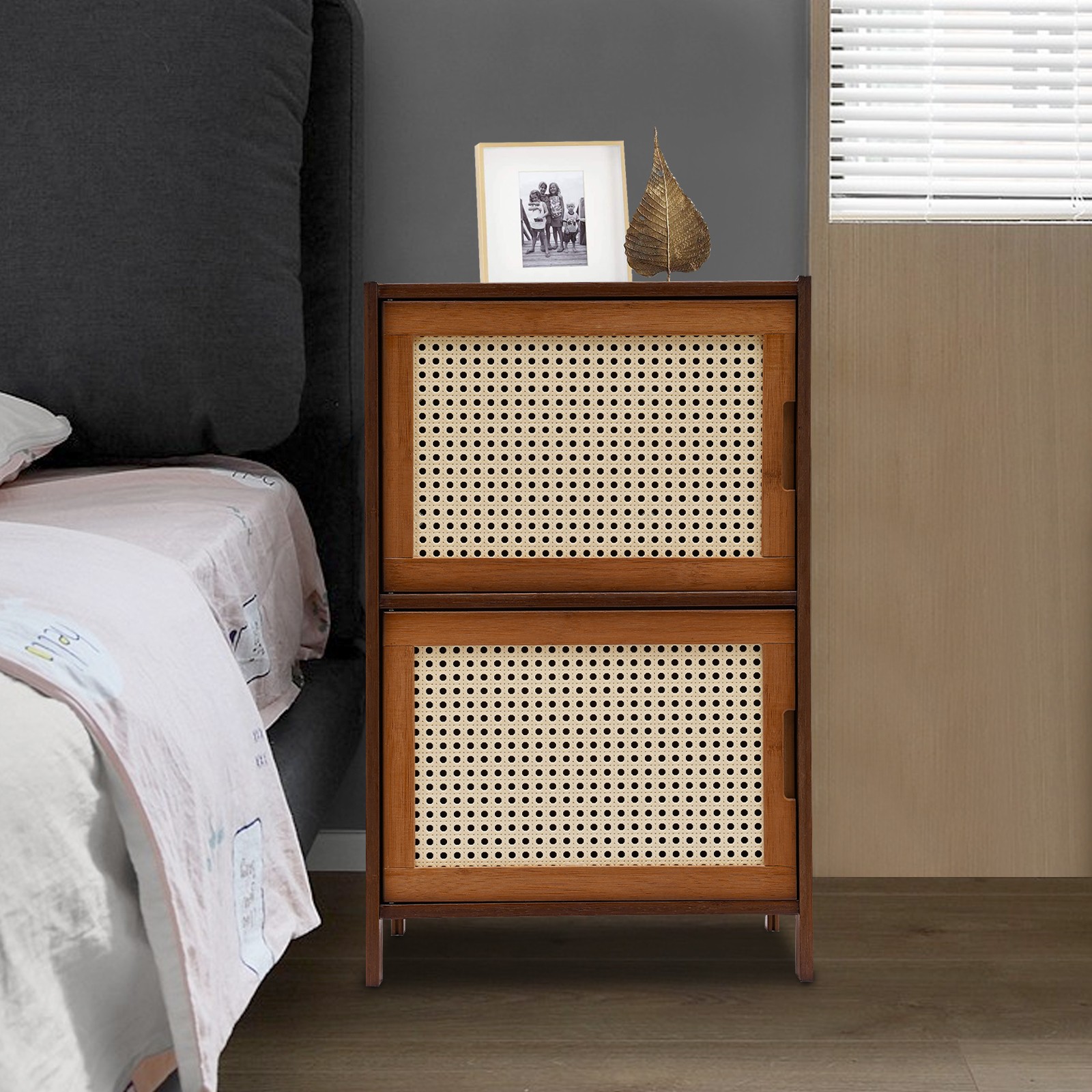 Modern Design Bamboo Bedside Table 2 Tier Nightstand 99.20lbs Floor Standing USA gallery