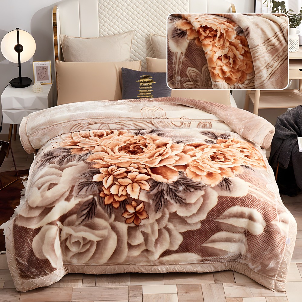 2-Layer Thickened Raschel Blanket Fluffy Warm Winter Autumn Bed Blanket Floral