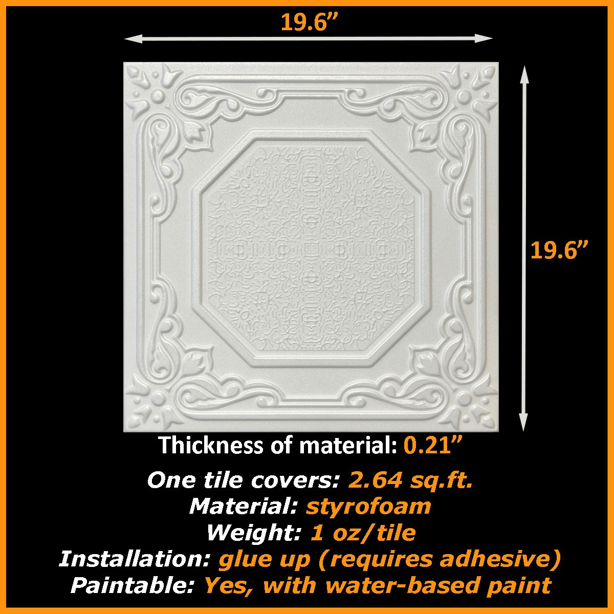 DIY Ceiling Tiles Glue Up Styrofoam 20x20 - R32 White - Pack/104 pcs 274 sq ft gallery