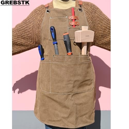 Canvas Cross Back Heavy Duty Work Tool Apron, Carpenter Apron, Woodworking Ap... gallery