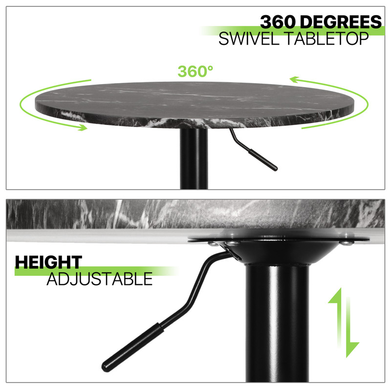 Bistro Pub Bar [ADJUSTABLE HEIGHT] Round Table w/Wooden Marbling Swivel Tabletop gallery