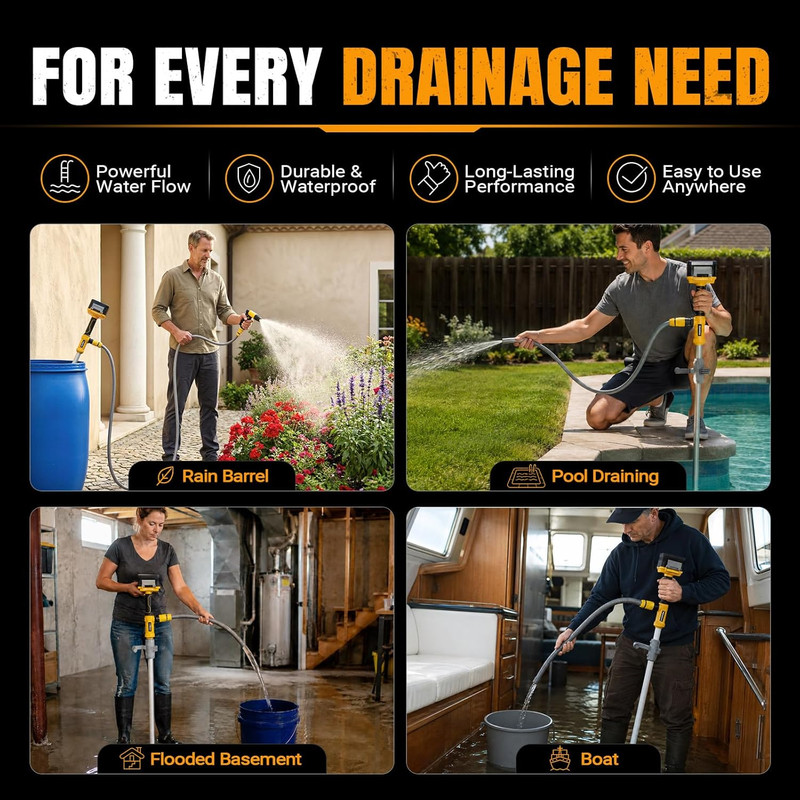 Brushless Cordless Stick Water Transfer Pump Compatible with Dewalt 20V Battery, gallery
