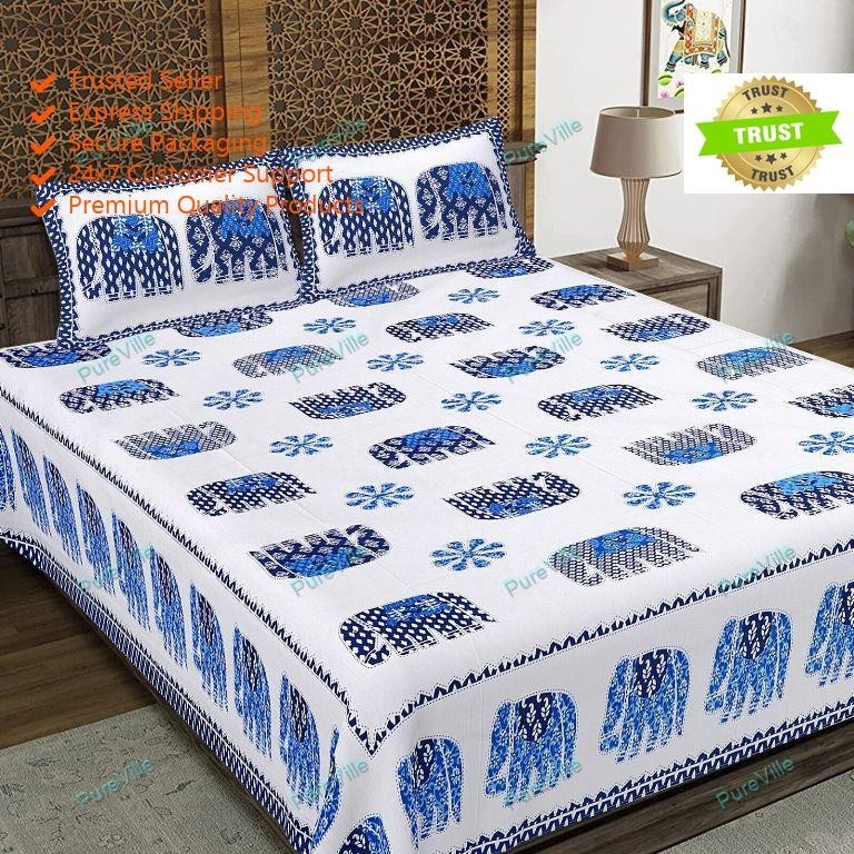 Indian Cotton Bedsheet With 2 Pillow Cover Indian Buti Design Double Sheet gallery