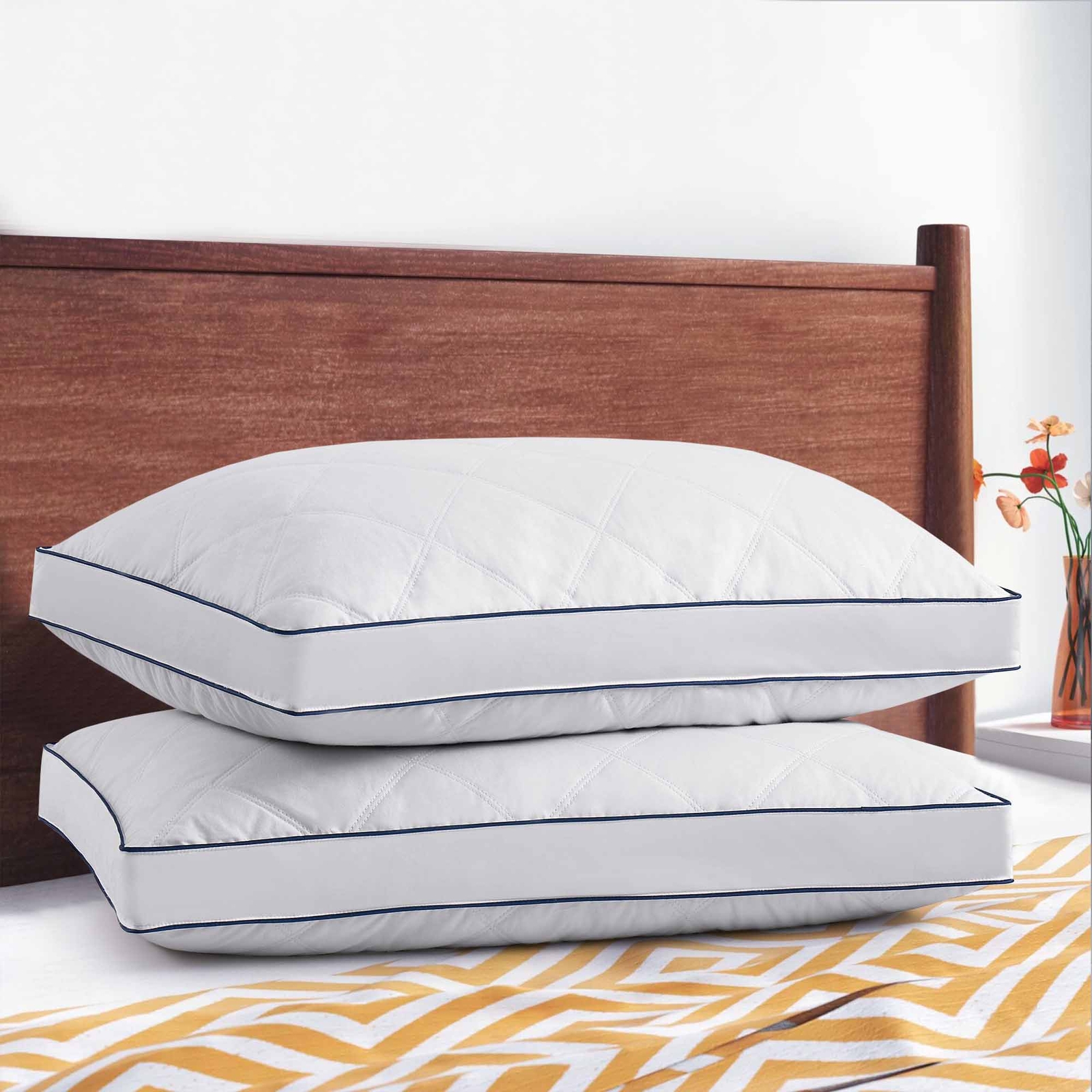 Grey Goose Down Feather Gusseted Pillows Set of 2 Luxury Bed Pillows Queen Size gallery