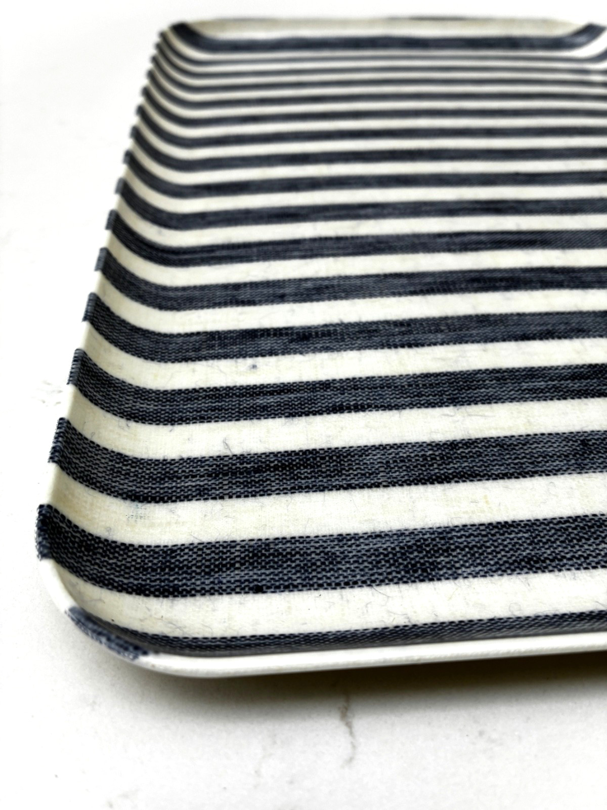 FOG LINEN - BENGAL BLUE STRIPE MEDIUM LINEN COATED TRAY 13" L x 9" W gallery