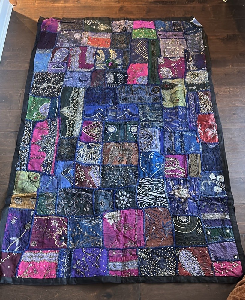 New Patchwork Embroidered Beaded Tapestry Wall Multicolor 58”x38.5” gallery
