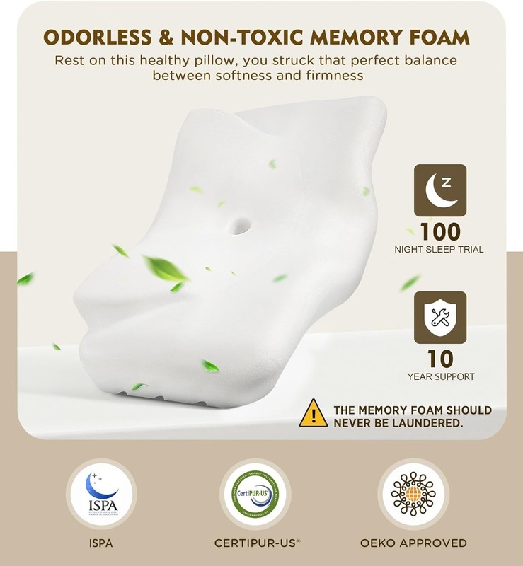 CertiPUR-US Certified Cervical Pillow with Cooling Cover - Sleep Better Tonight/ gallery