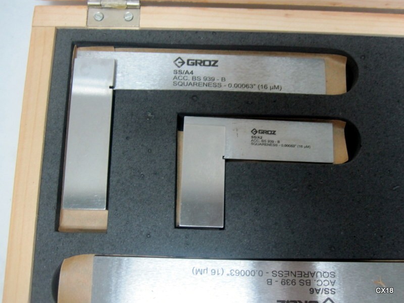 Groz Woodcraft Engineer's Square Set 3 Pc Set 2", 4" 6" in Original Wooden Case gallery