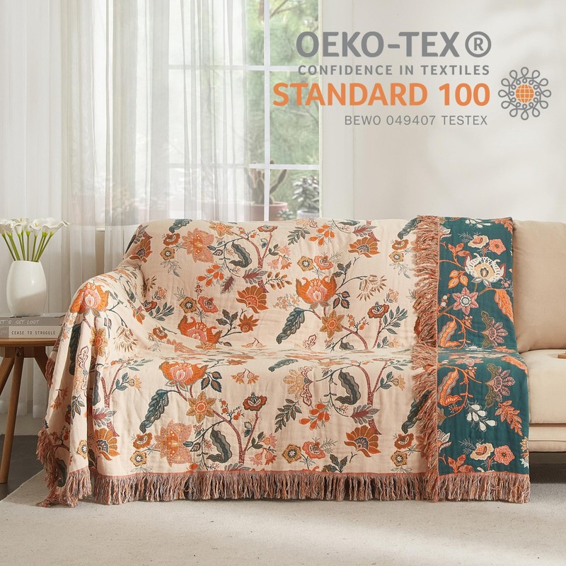 Boho Throw Blanket for Bed 60”x80”, 100% Cotton Woven Blanket for Couch Sofa,... gallery