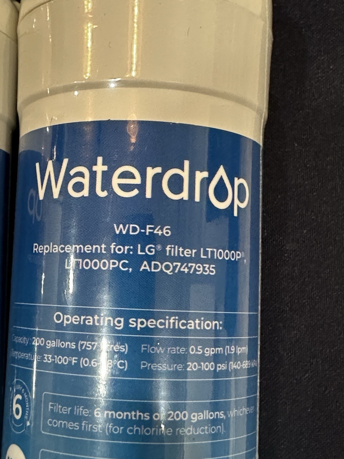 Waterdrop WD-F46 Replacement Refrigerator Water Filter New/Sealed gallery